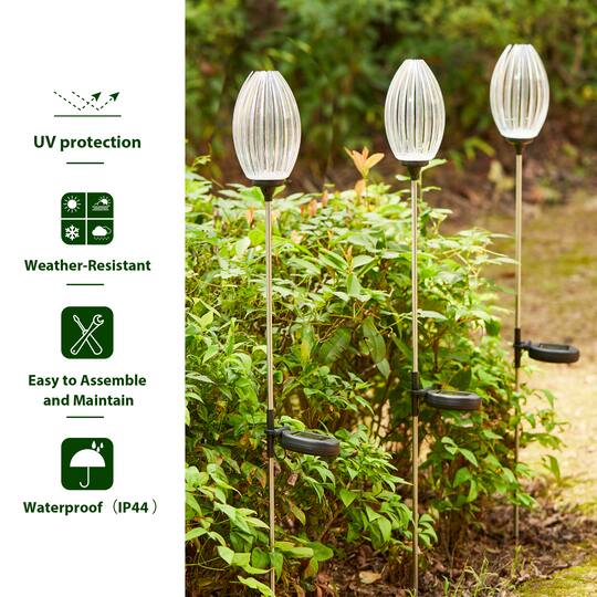 Glitzhome® 36" Solar Powered Oval Flower Stake Light with Stainless Steel Poles, 3ct.